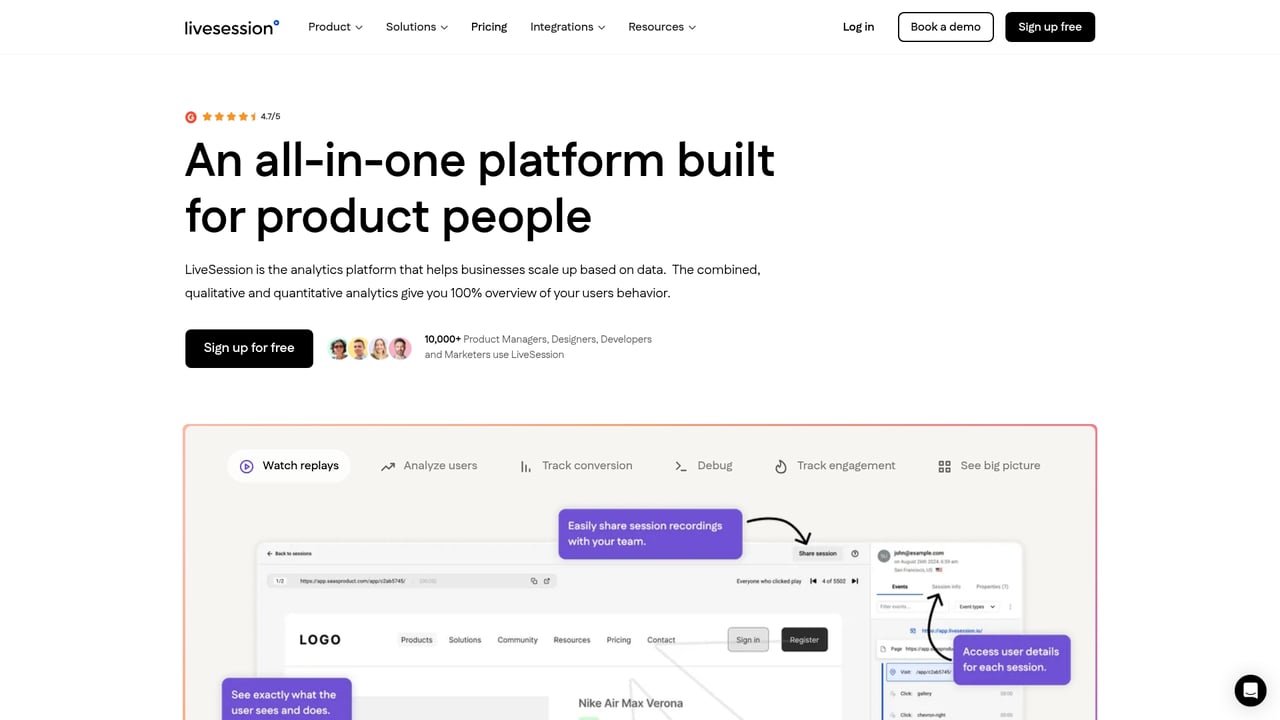 Screenshot of LiveSession website