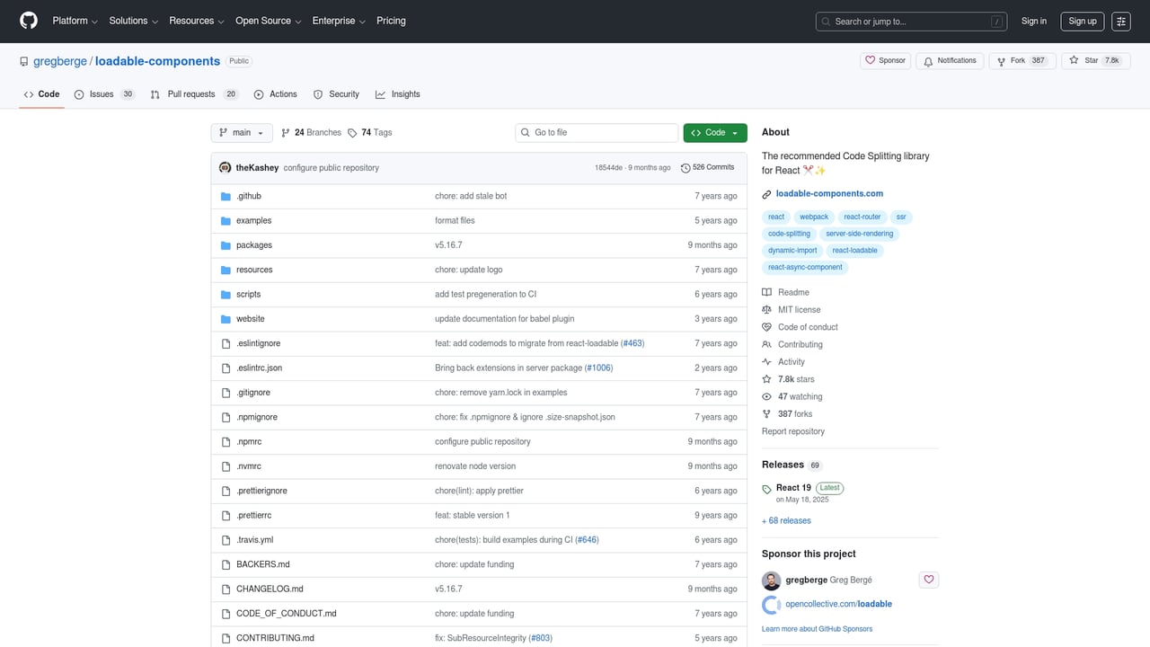 Screenshot of Loadable-Components website