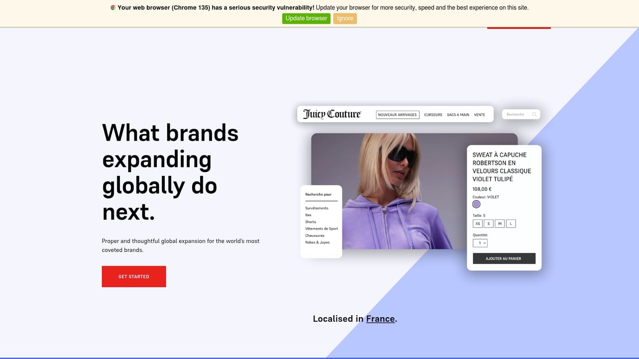 Screenshot of Localised website
