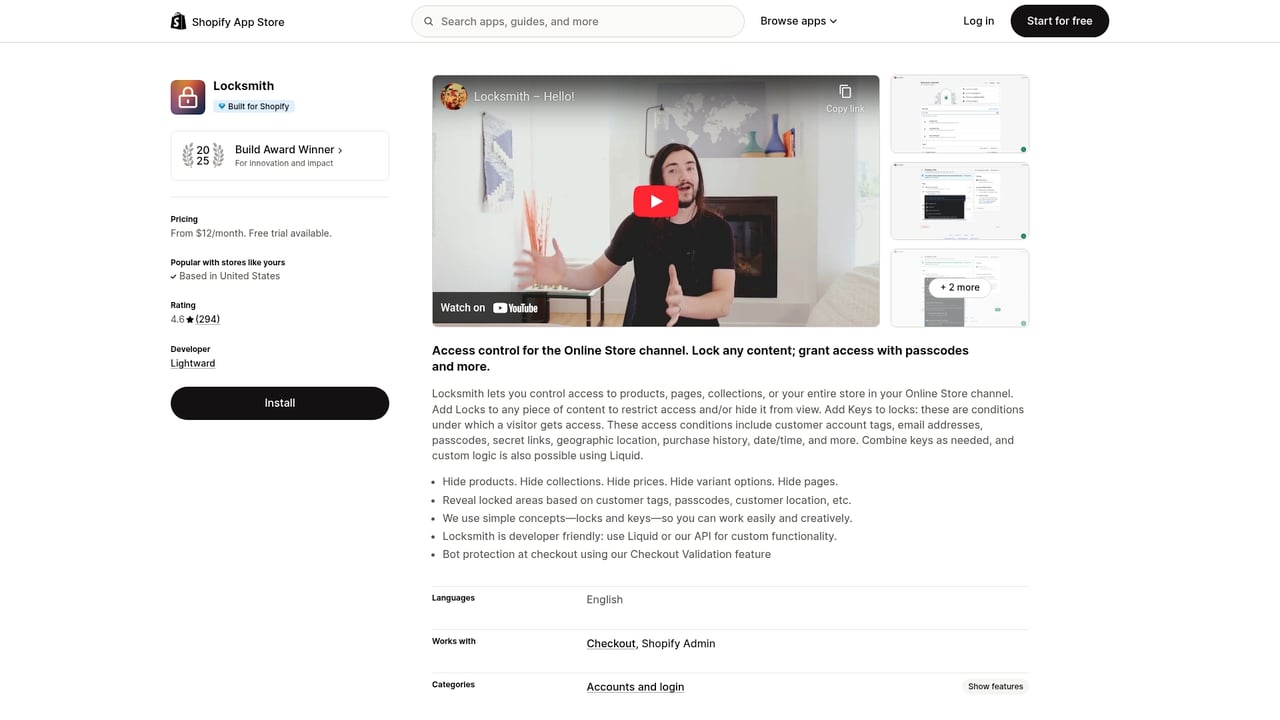 Screenshot of Locksmith website
