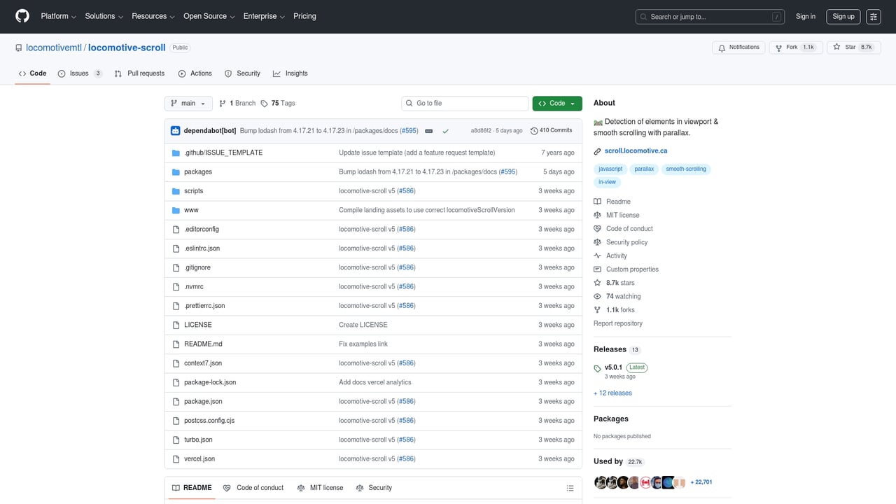 Screenshot of Locomotive Scroll website