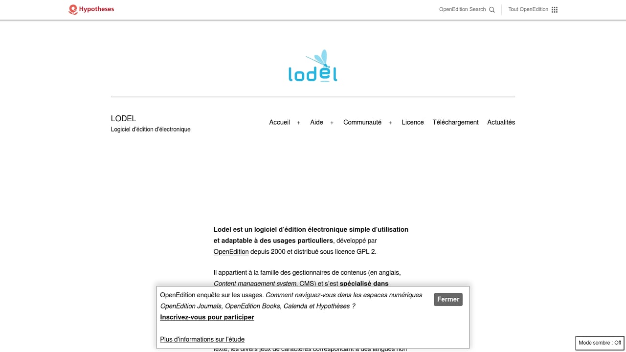 Screenshot of Lodel website