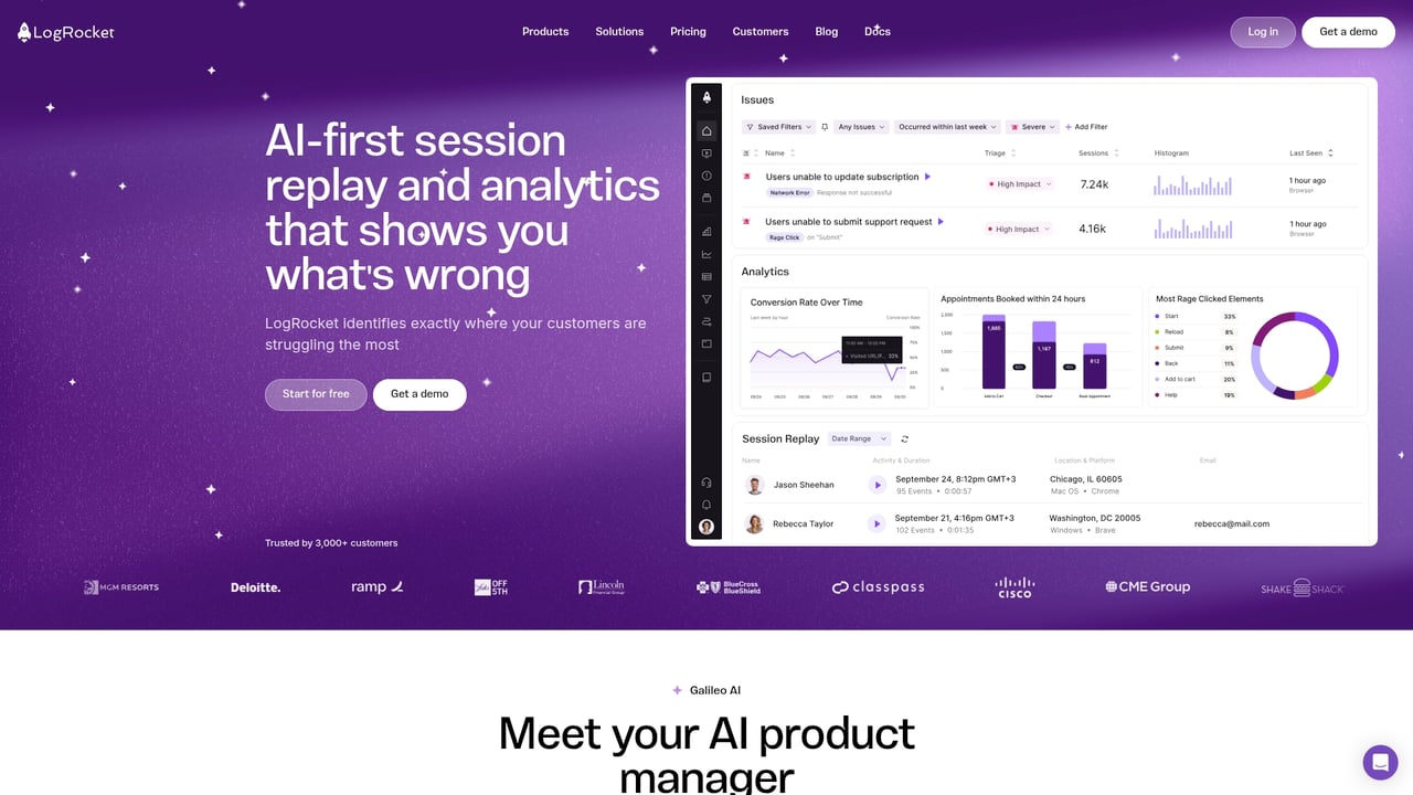 Screenshot of LogRocket website