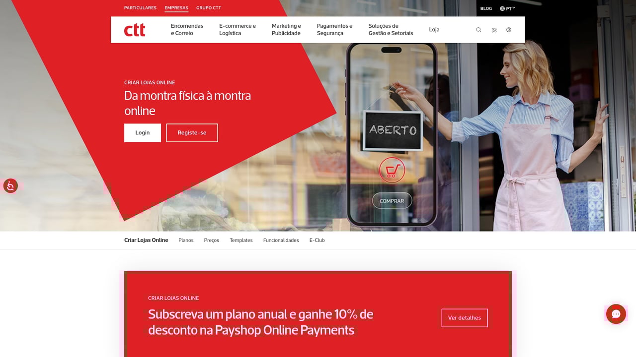 Screenshot of Lojas Online CTT website