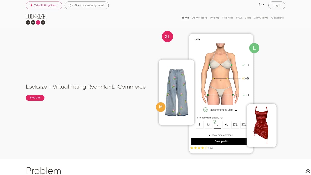 Screenshot of Looksize website