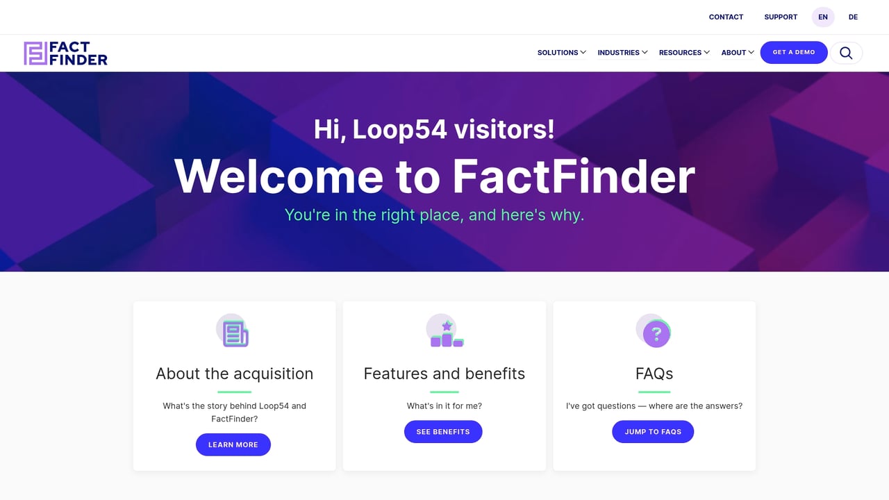Screenshot of Loop54 website