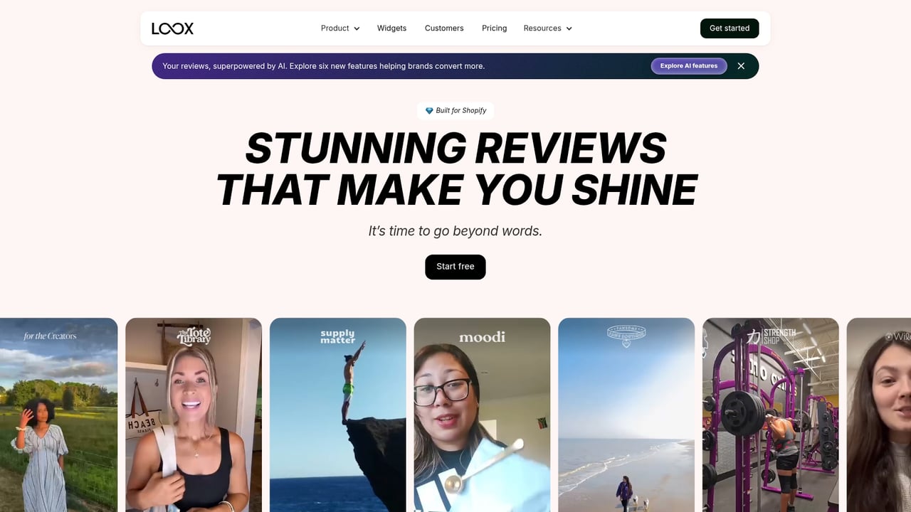 Screenshot of Loox website