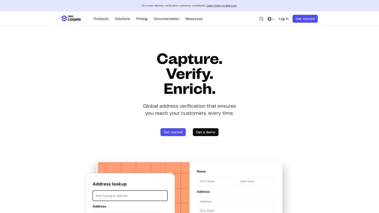 Screenshot of Loqate website