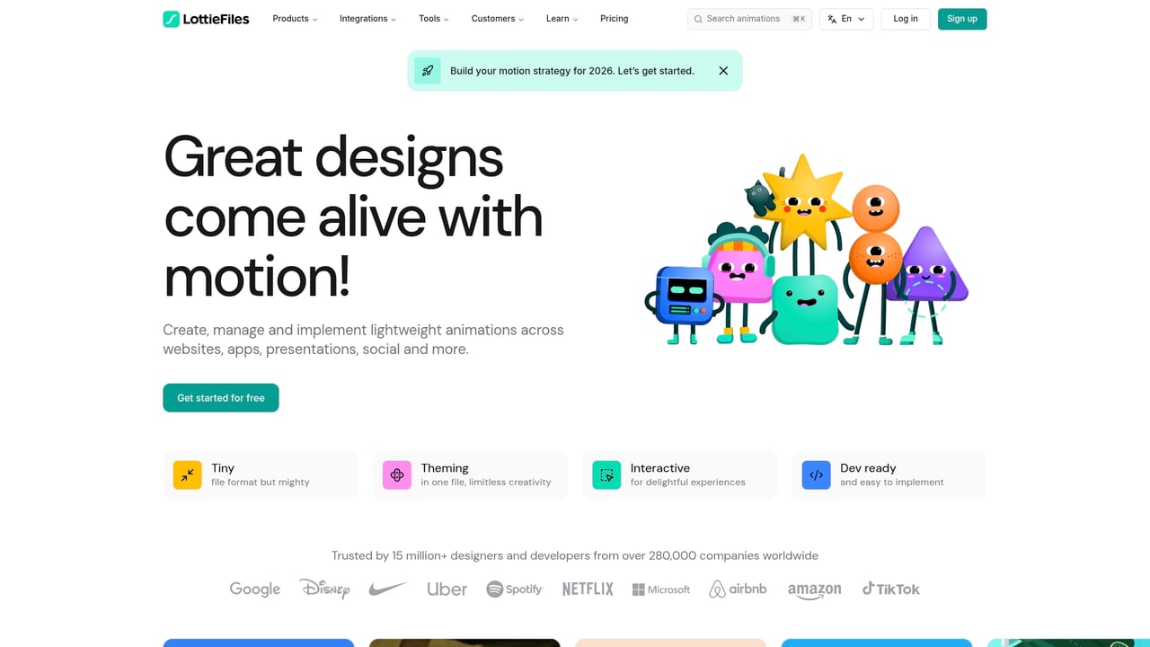 Screenshot of LottieFiles website