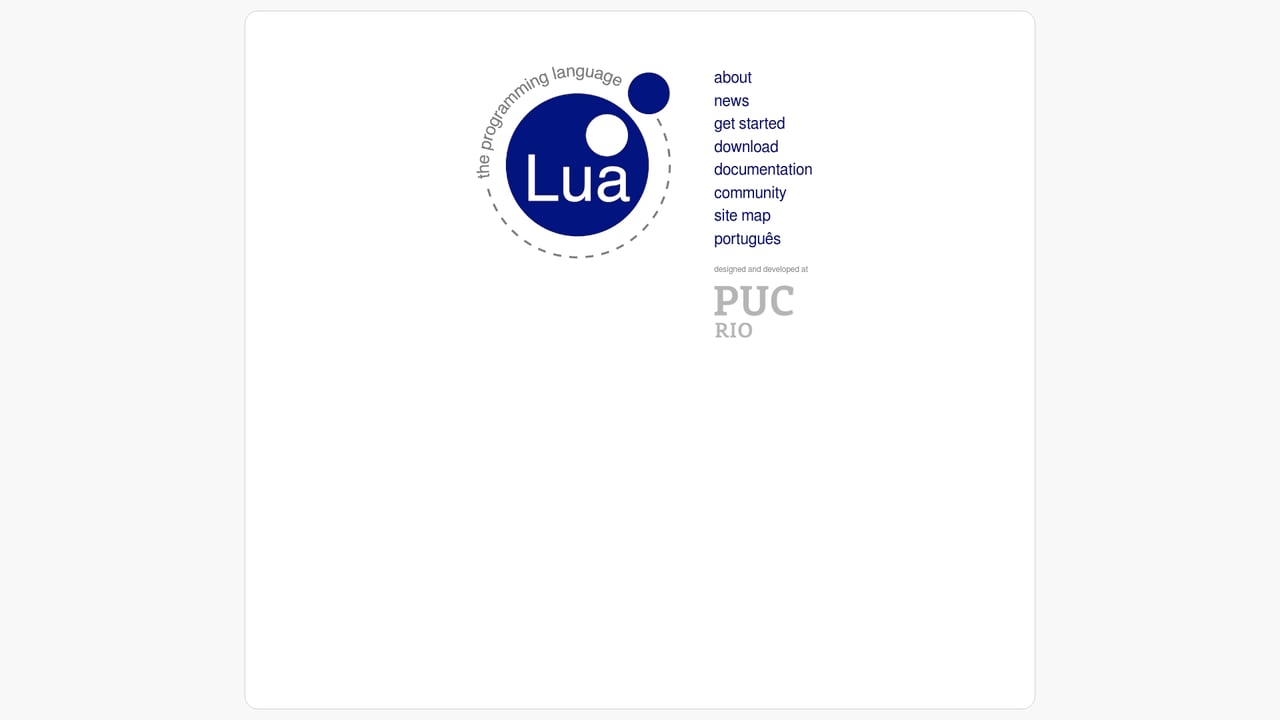 Screenshot of Lua website