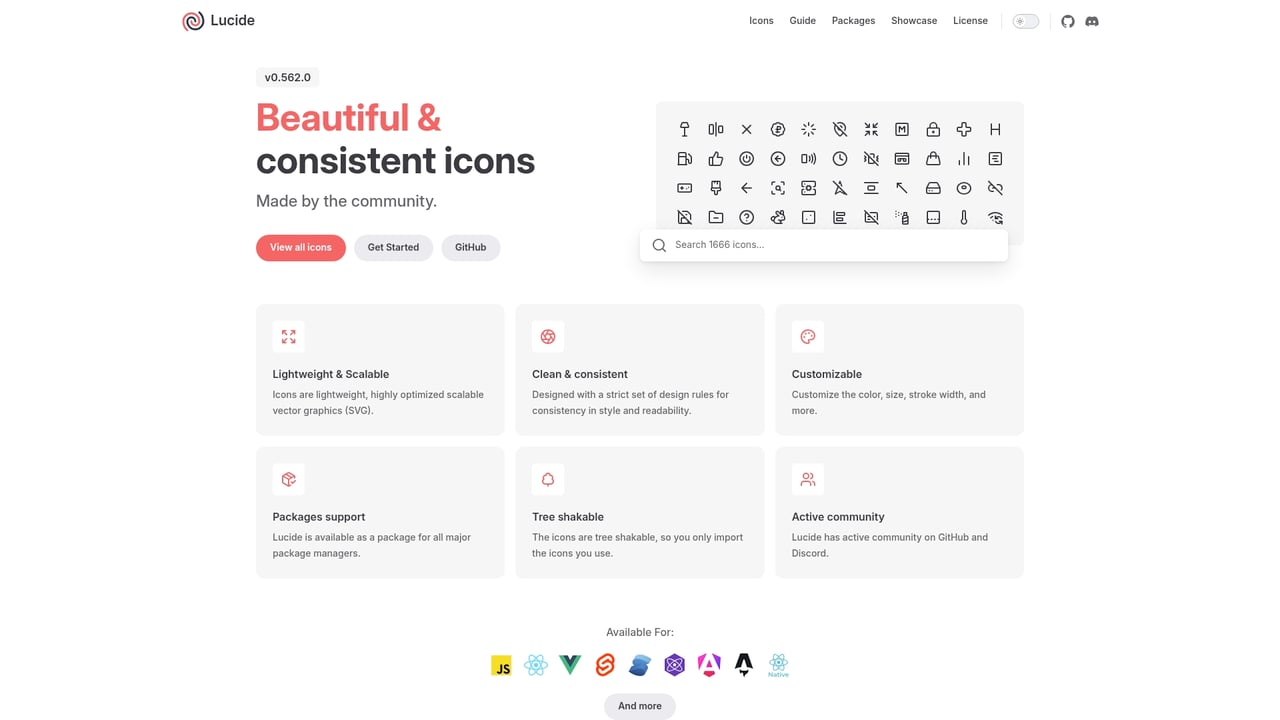 Screenshot of Lucide website