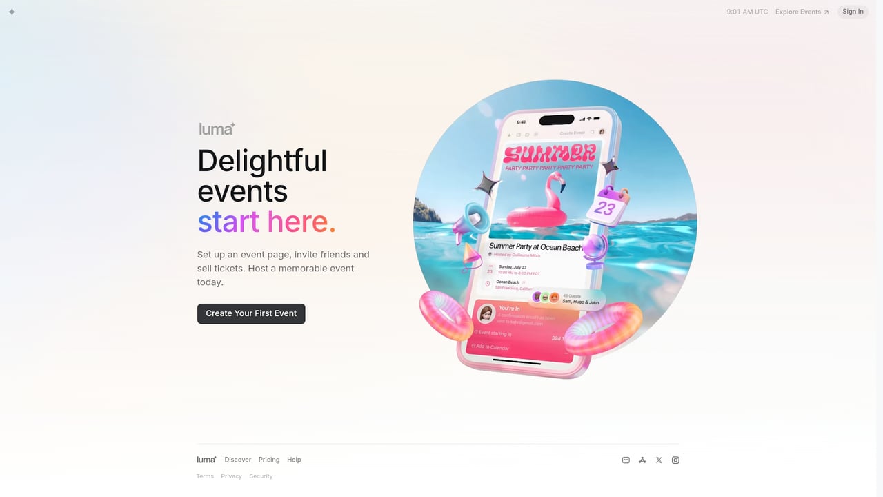 Screenshot of Luma website