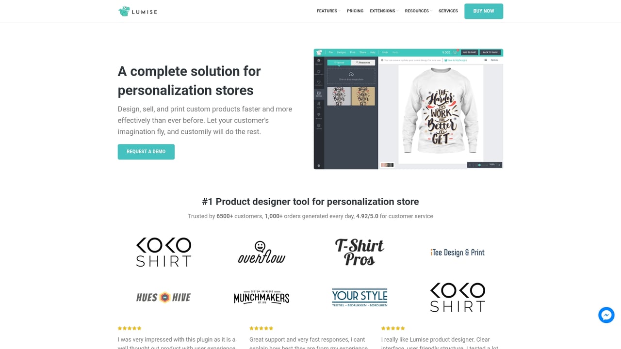 Screenshot of Lumise website
