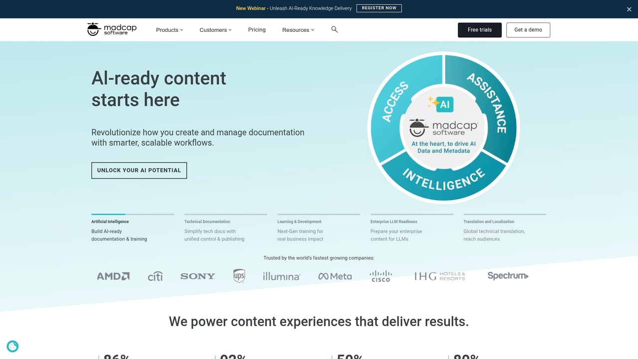 Screenshot of MadCap Software website