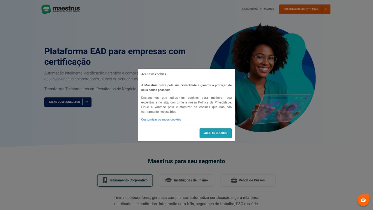 Screenshot of Maestrus website