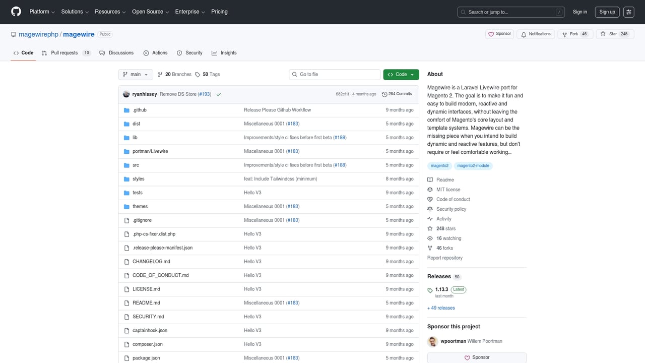 Screenshot of Magewire website