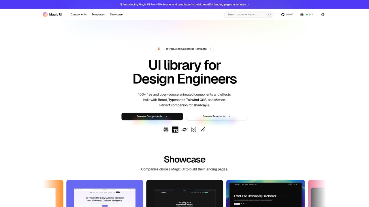 Screenshot of Magic UI website