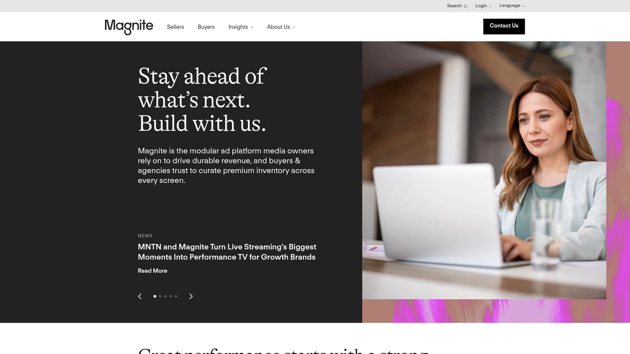 Screenshot of Magnite website