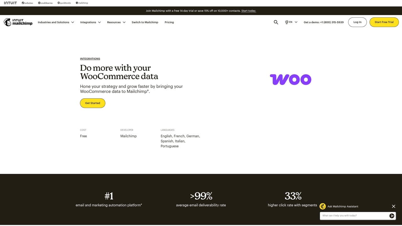 Screenshot of MailChimp for WooCommerce website