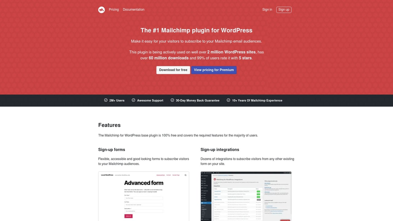 Screenshot of MailChimp for WordPress website