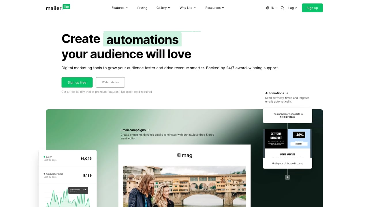 Screenshot of MailerLite website