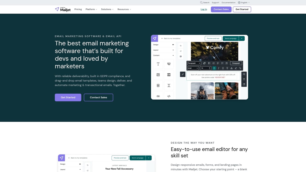 Screenshot of Mailjet website