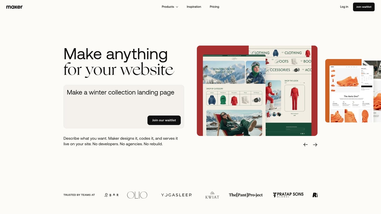 Screenshot of Maker website