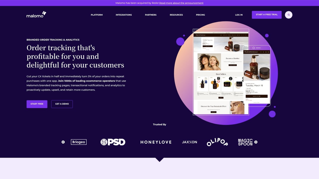 Screenshot of Malomo website