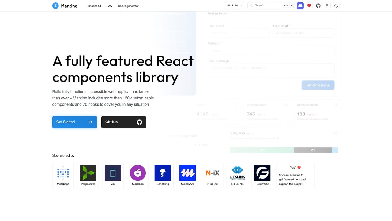 Screenshot of Mantine website