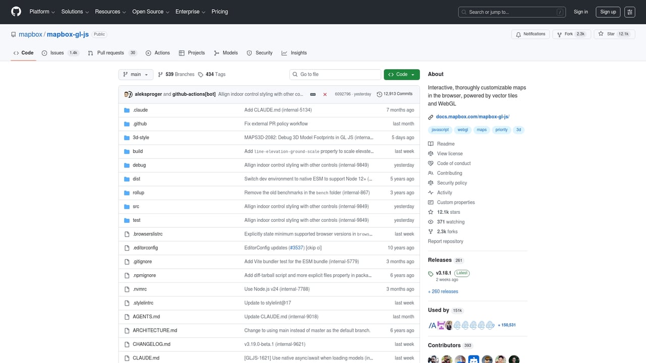 Screenshot of Mapbox GL JS website