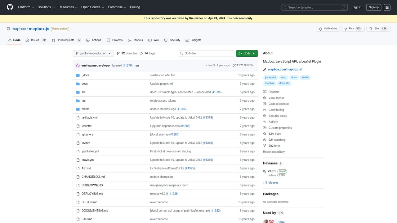 Screenshot of Mapbox.js website