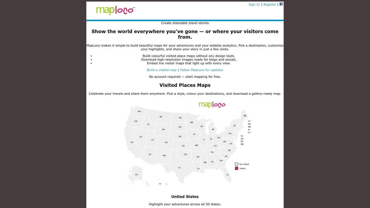 Screenshot of MapLoco website