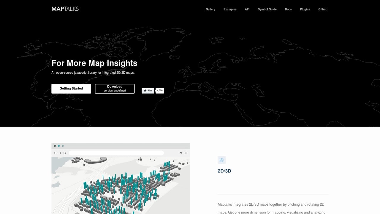 Screenshot of Maptalks website