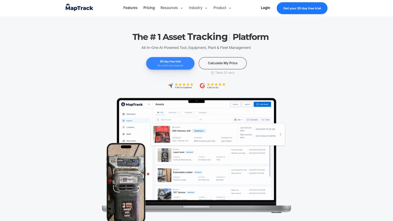 Screenshot of MapTrack website