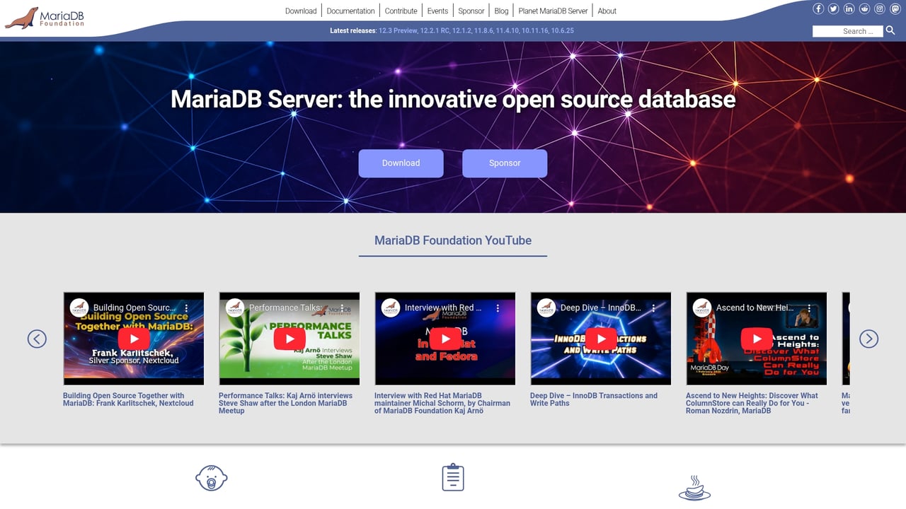 Screenshot of MariaDB website