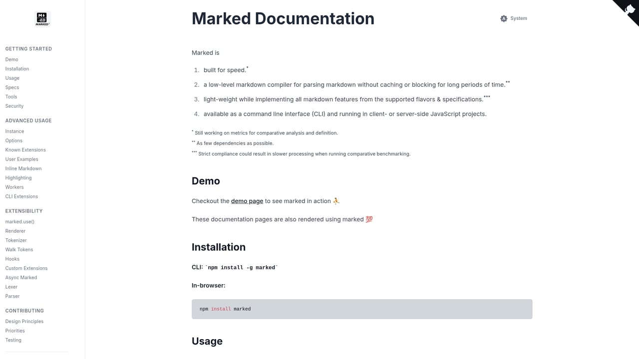 Screenshot of Marked website