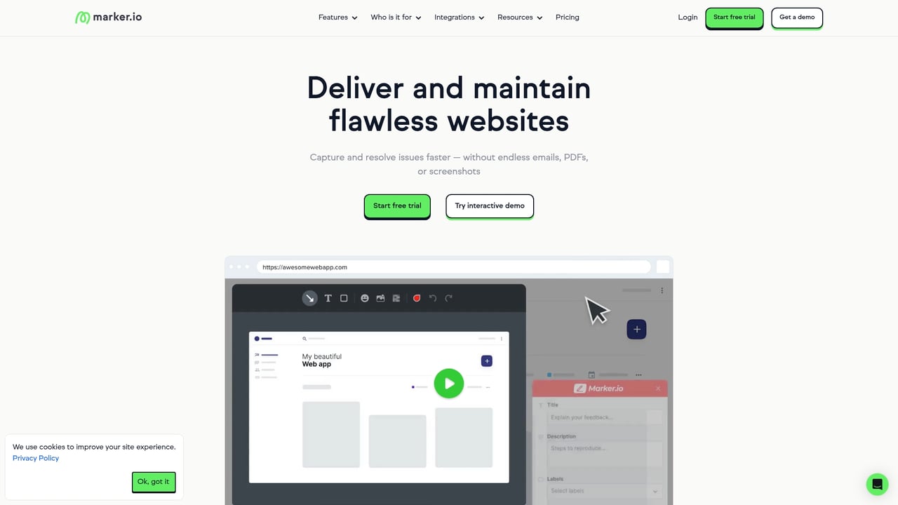 Screenshot of Marker website