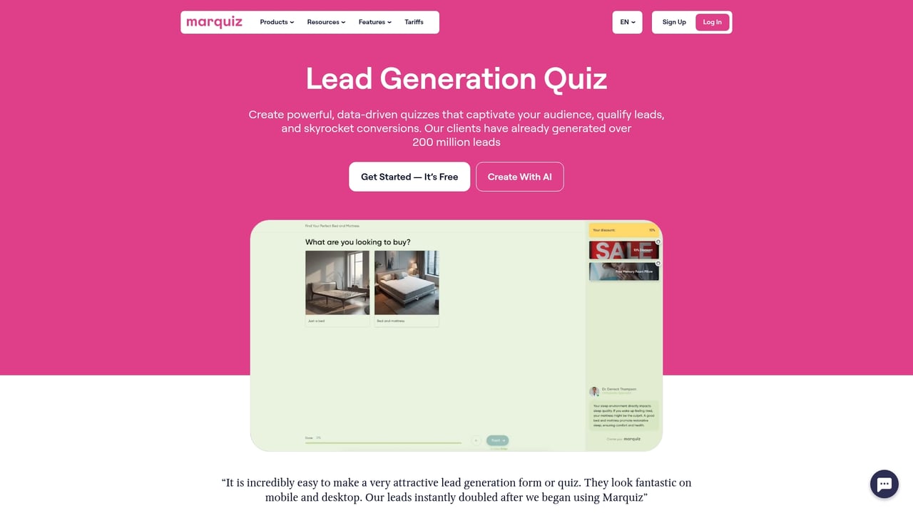 Screenshot of Marquiz website