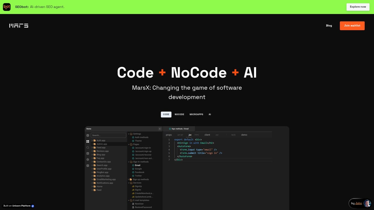Screenshot of MarsX website