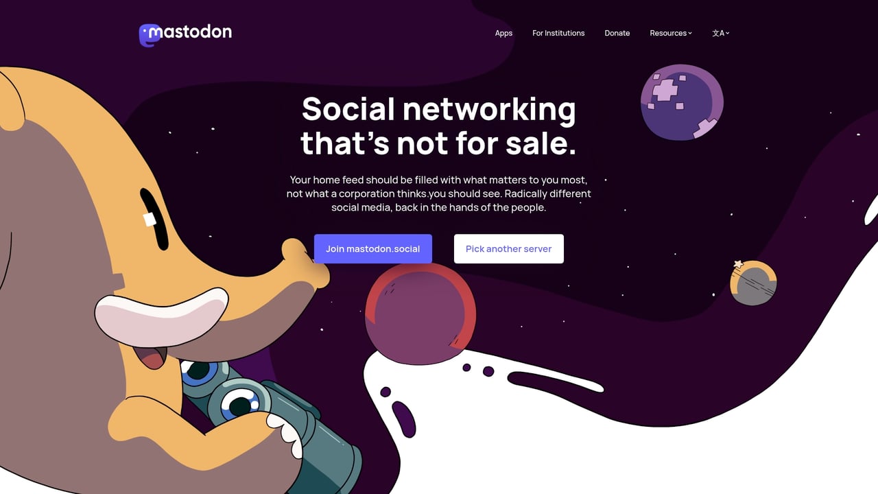 Screenshot of Mastodon website