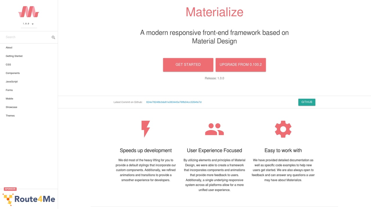 Screenshot of Materialize CSS website