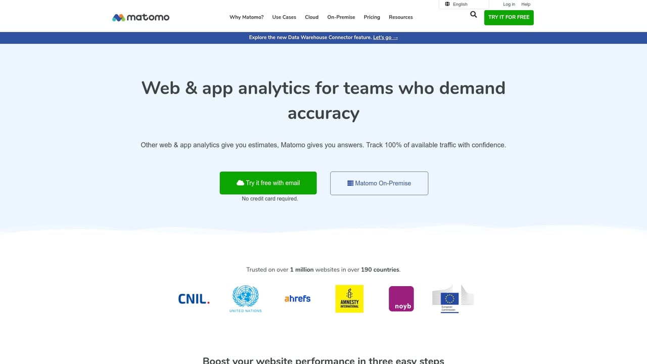 Screenshot of Matomo Analytics website