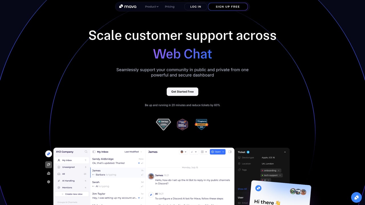 Screenshot of Mava website