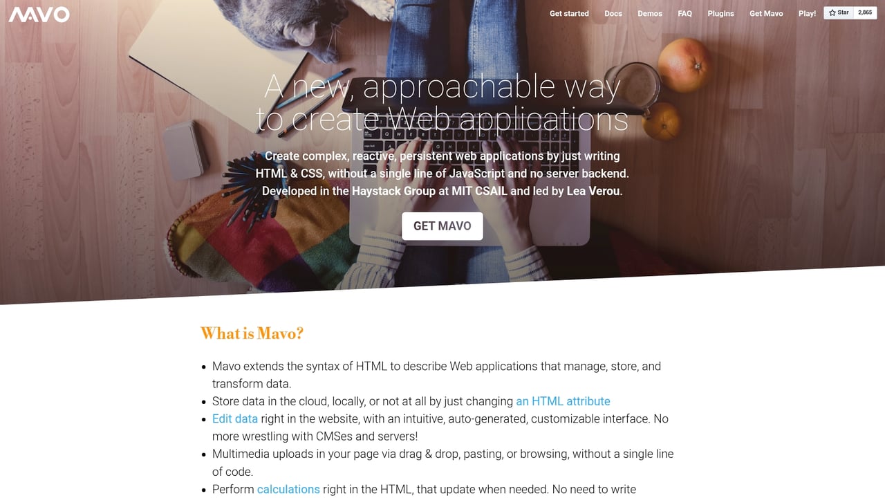 Screenshot of Mavo website