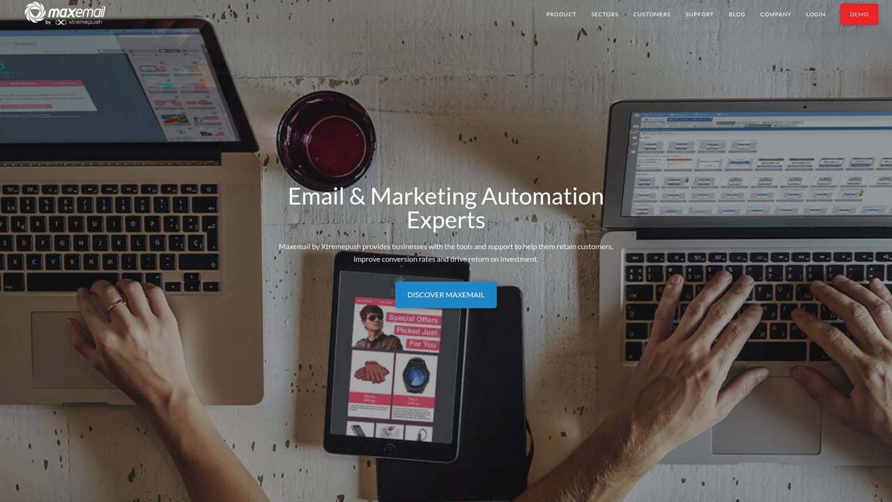 Screenshot of Maxemail website