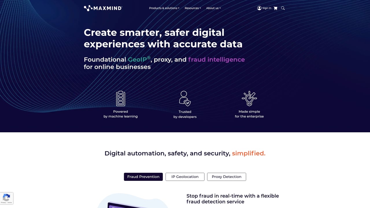 Screenshot of MaxMind website