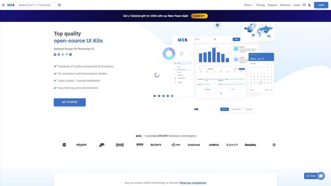 Screenshot of MDBootstrap website