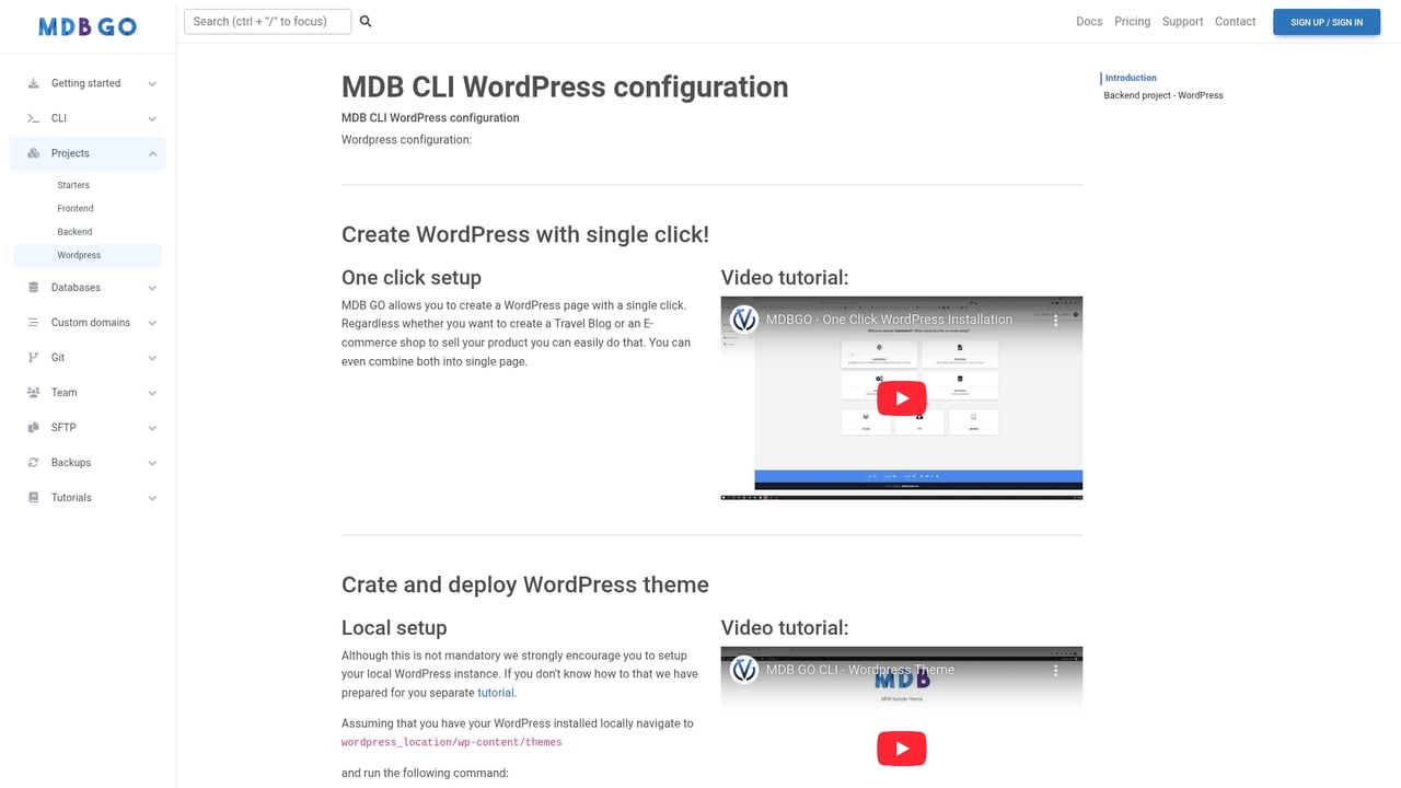 Screenshot of MDBootstrap WP theme website