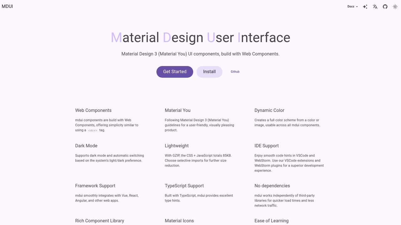 Screenshot of MDUI website