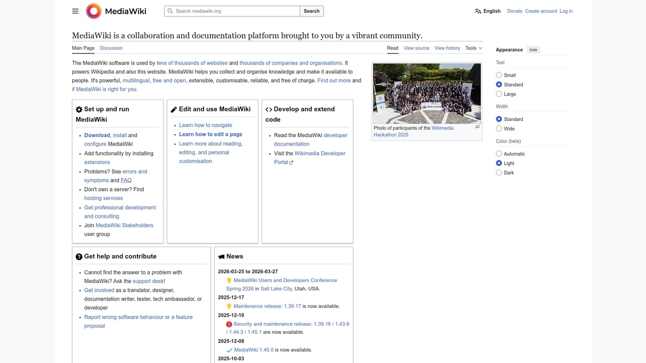 Screenshot of MediaWiki website